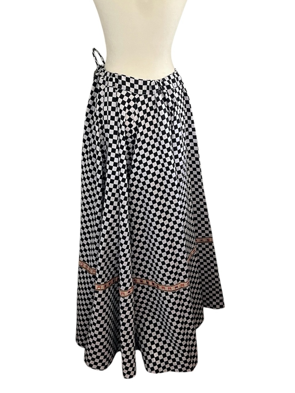 Ethnic Indian Wear Black & White Checkerboard Maxi Skirt with Accent Trim
